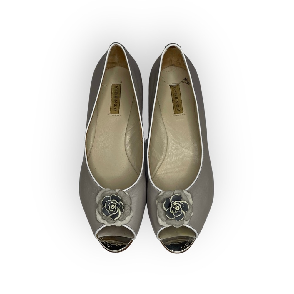 R & Renzi ❁ Mirror Peep Toe Flats with Camellia ❁ Silver Graphite ❁ 38 7.5M 8M ❁ - Picture 9 of 16